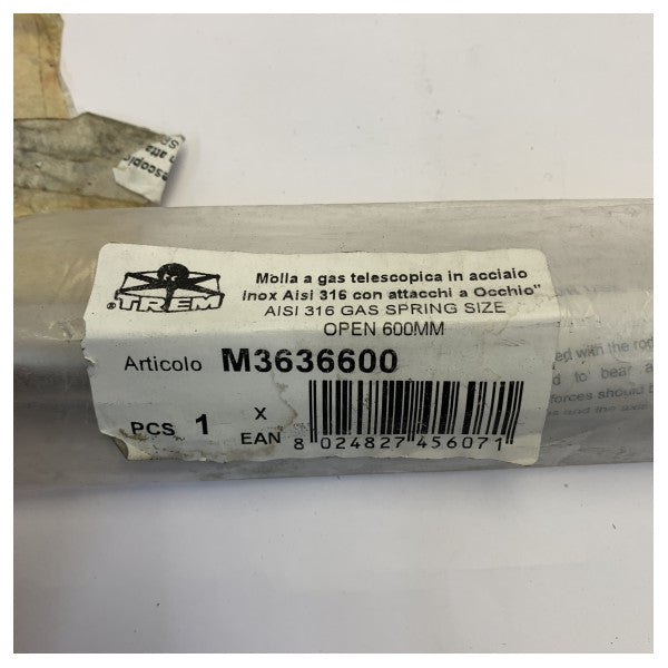 オスキュラティ・トレム M3636600 ガススプリング 60 KG - 250 mm - ステンレス鋼