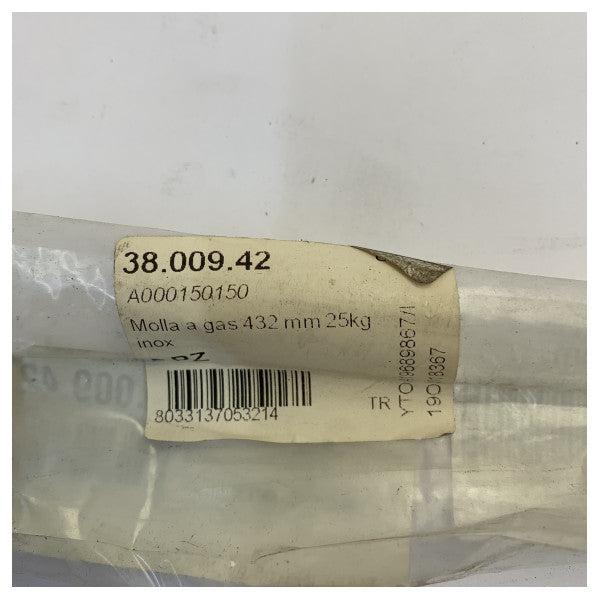 Osculati Gas Spring 432mm 25kg bil-Konnessjoni tal-Għajn - 38.009.42 Inox