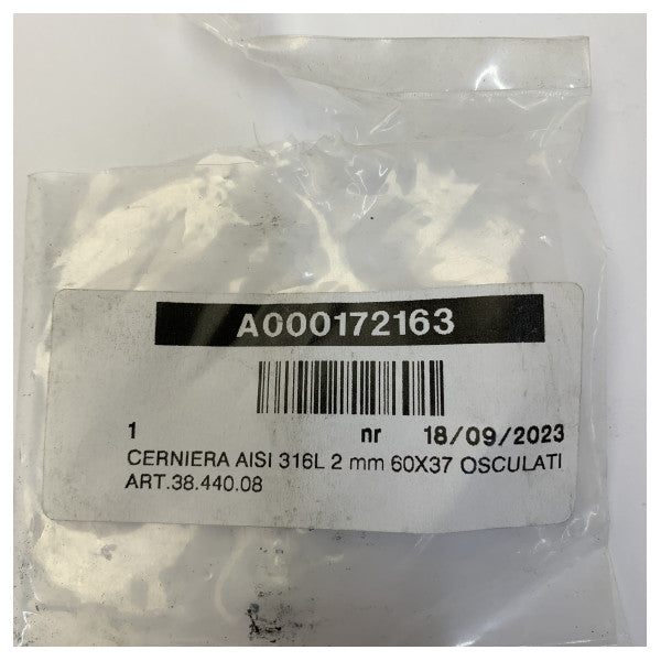 Osculati Edelstahl 316L Scharnier 60x37mm - 2mm Dicke - 38.440.08