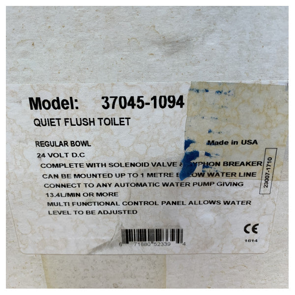 Jabsco Tyst Flush Elektrisk Toalett med Magnetventil 24v - 37045-1094