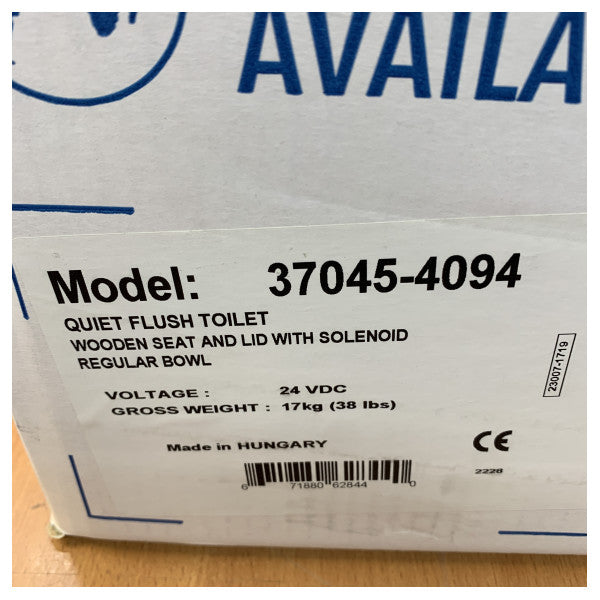 Jabsco Quiet Flush elektrisk toalett vanlig sete med magnetventil 24V - 37045-4094