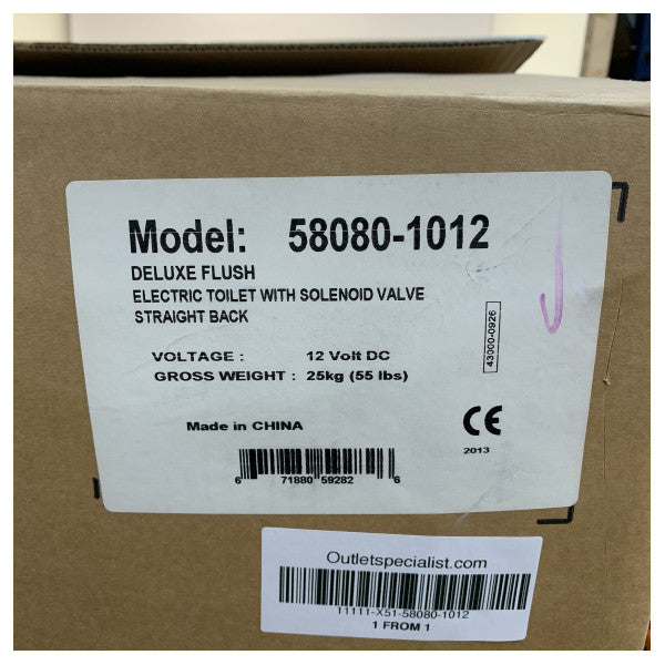 ジャブスコデラックスフラッシュ14インチ電動トイレ - 新鮮水12V - ストレートモデル - 58080-1012