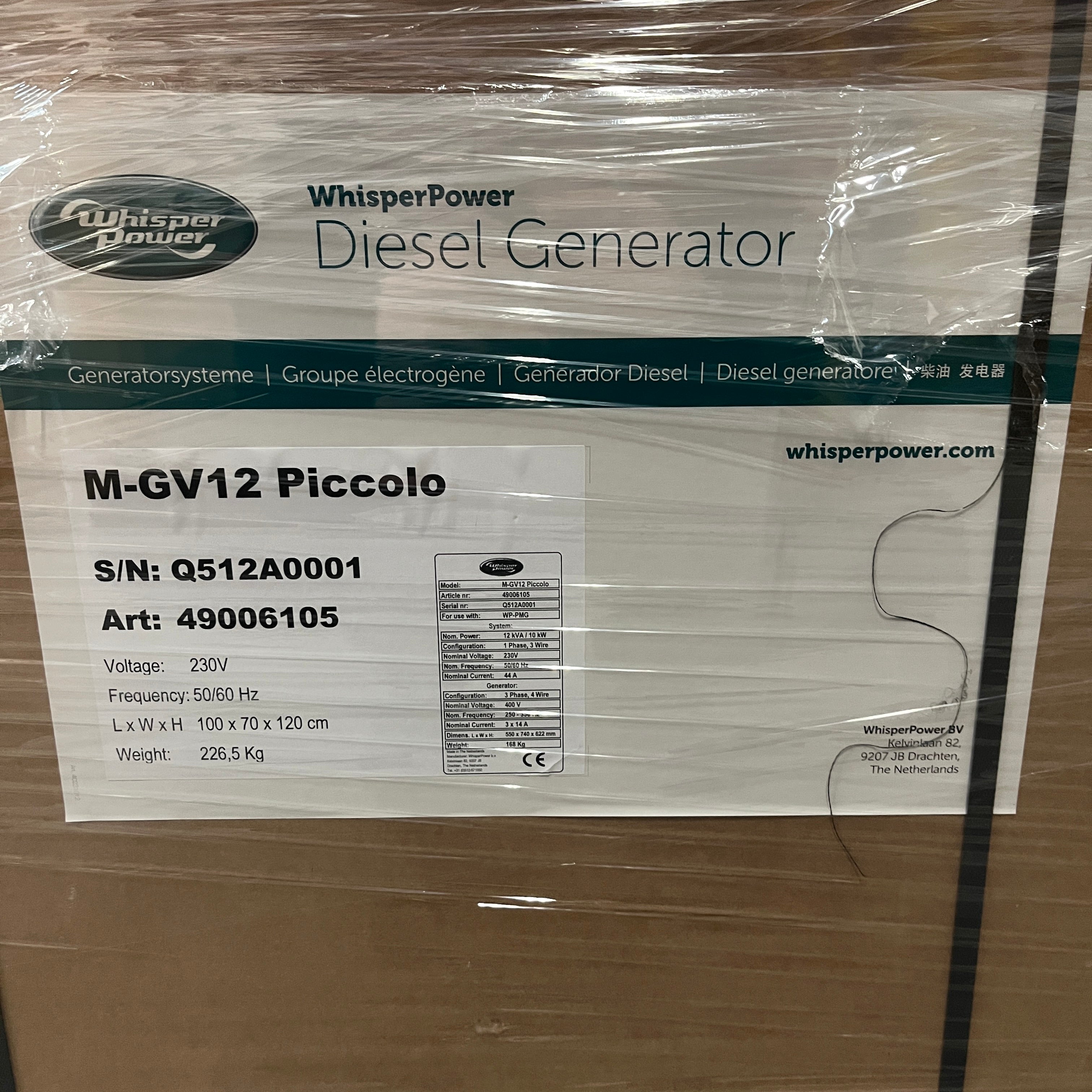 Whisper Power Piccolo 12 10 kVA marin dieselgenerator 230V - 49006105