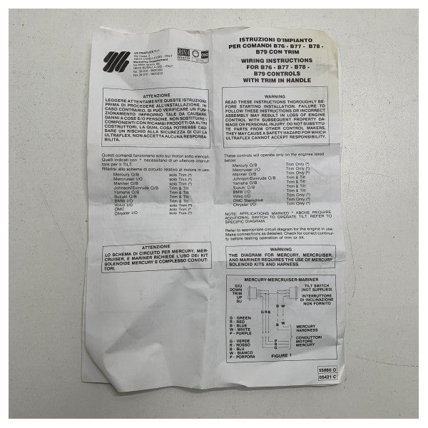 Χειρολαβή ελέγχου κινητήρα και κιβωτίου ταχυτήτων Ultraflex B77 μονής μορς με τελειώματα