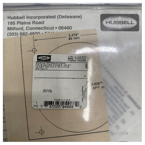 Hubbell Marine Edelstahl 316SS 16A 230V Landstromanschluss Dauerhaft Wetterfest