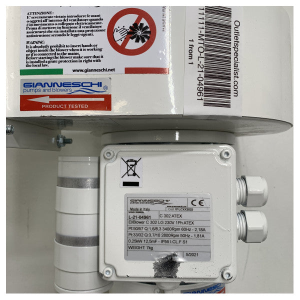 Gianneschi C302 ATEX Centrifugal Blower 230V White