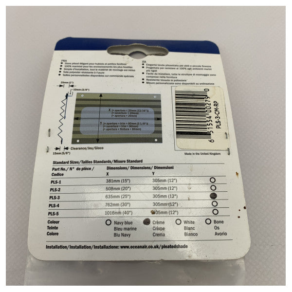 Dometic OceanAir Skysol pleated shade cream 630 x 305 mm - PLS-3-CM-RP