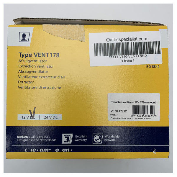 Vetus VENT17812 Inline-Ventilator 12V 12 m3 D178 mm