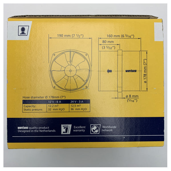 Vetus VENT17812 Inline-Ventilator 12V 12 m3 D178 mm