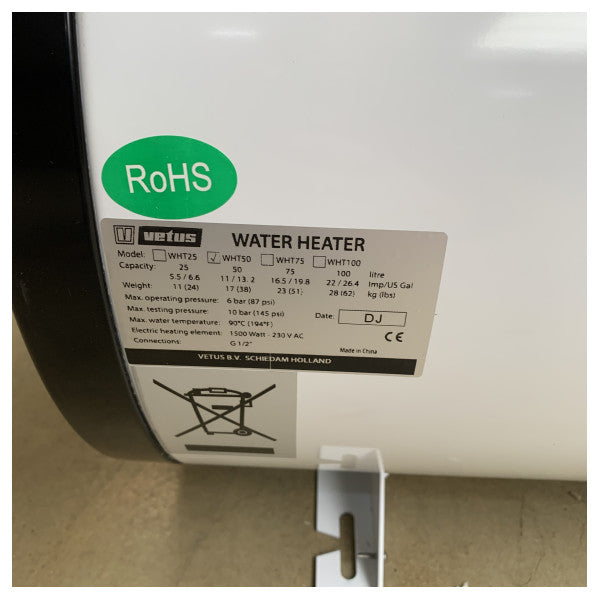 Vetus WHT050 caldaia a doppia serpentina 50 litri in acciaio inox 230V