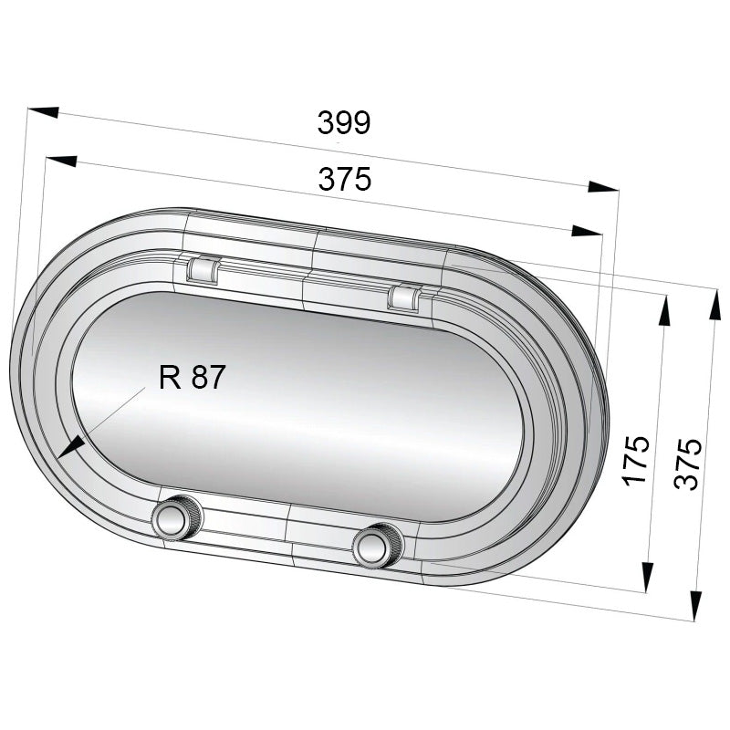 Vetus Oblò PM161 oblò in alluminio 375 X 175 mm - CE-A1