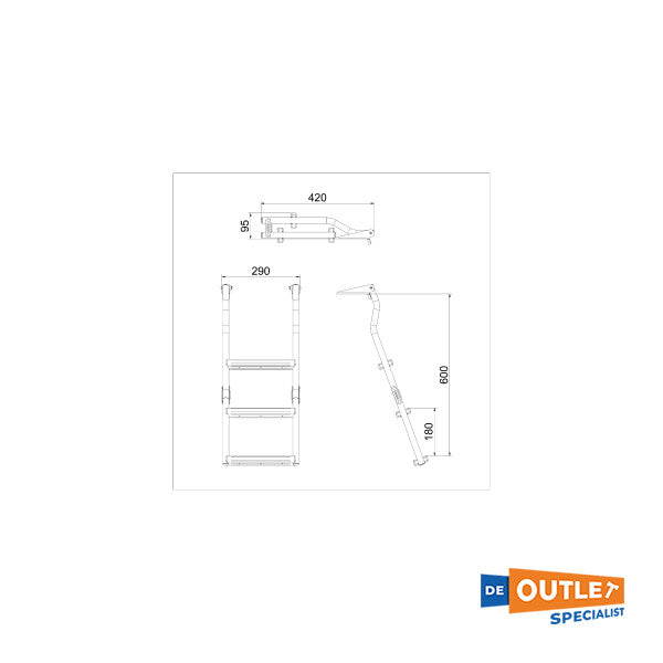 Nautinox 3-trins badestige i rustfrit stål med trætrin - 2048 1
