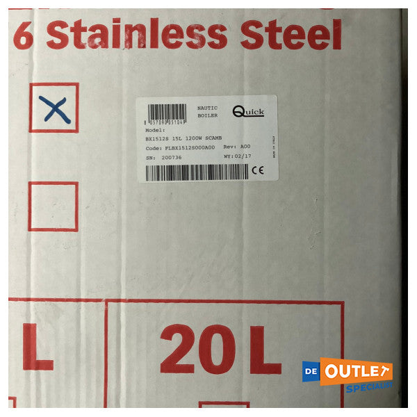 Quick BX 15L stainless steel boiler 1200W / 230V - FLBX1512S000A00