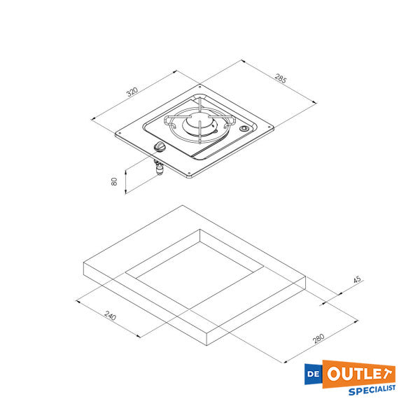 Газова печка за вграждане CAN с 1 горелка от неръждаема стомана - PC1320