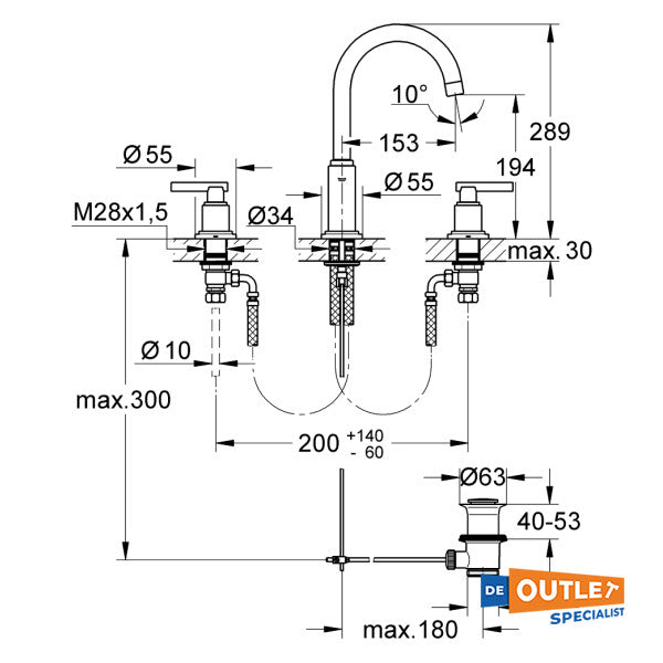 Grohe Atrio Jota 3-håls tvättställsblandare krom - 20009000