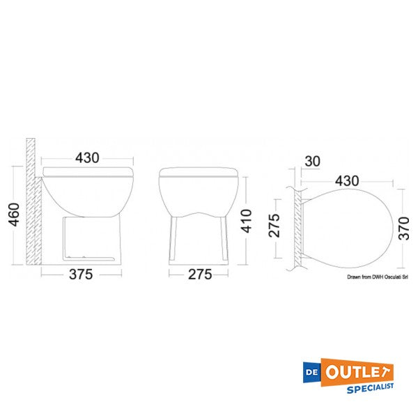 Tecma Saninautico kort 24V elektrisk skip toalett med en groomer