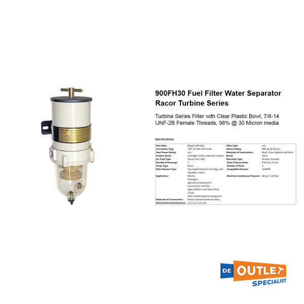 Parker 900FH30 Filtro de combustible / separador de agua 341 litros por hora