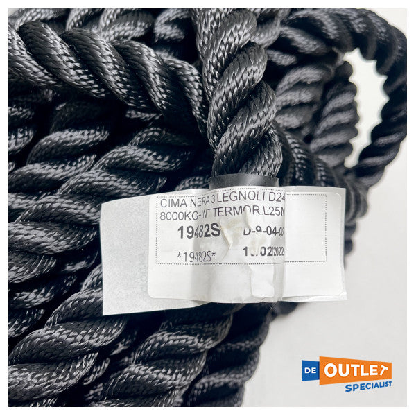 Cabo de amarração 24 mm preto 25 metros