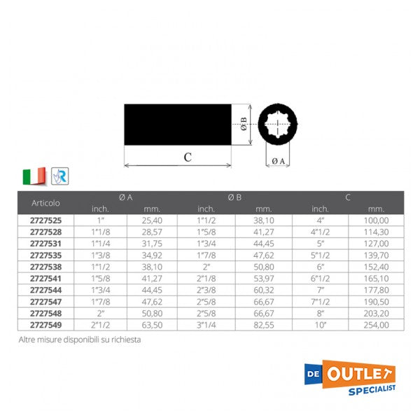 Kauçuk 1'7/8 inç ile Allpa bronz pervane mili yatağı