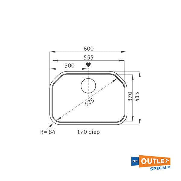 Franke Delta Max RVS spoelbak opbouw 600 x 415 mm - 63.002.105