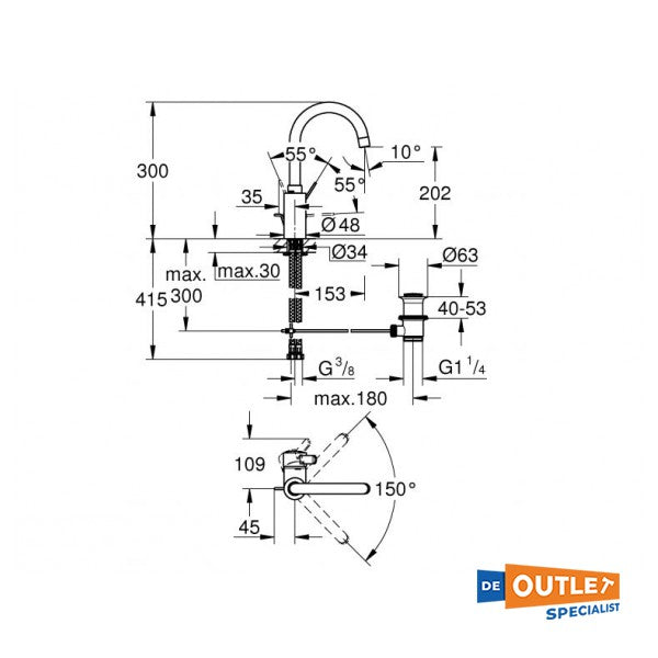 Grohe eurosmart wastafelmengkraan cosmopolitan - 32830001