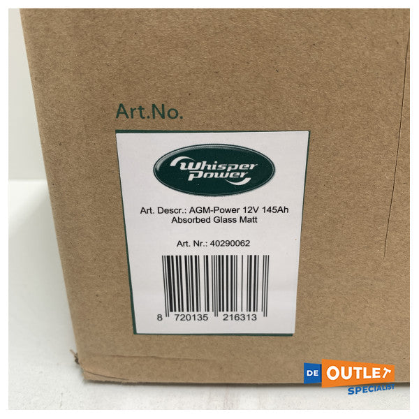 Whisper Power huoltovapaa AGM-akku 12V - 145 Ah - 40290062