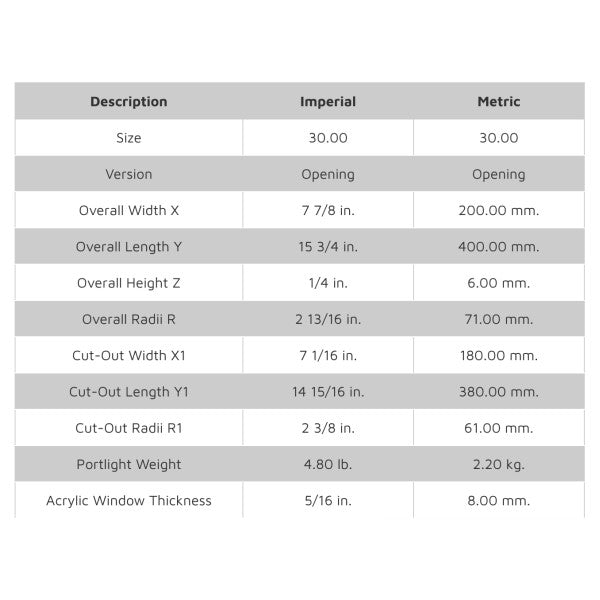 Lewmar Atlantic Taille 30 OUVERTISSE D'ALUMINUM Portole 400 x 200 mm - 39130490