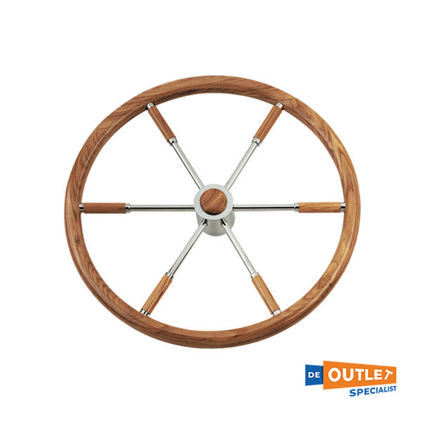 عجلة قيادة من الفولاذ المقاوم للصدأ من ألبا نوع 6 ذات 5 أضلاع من الفولاذ المقاوم للصدأ مقاس 60 سم مع خشب الماهوجني