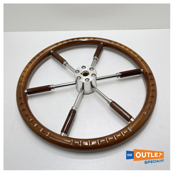 عجلة قيادة من الفولاذ المقاوم للصدأ من ألبا نوع 6 ذات 5 أضلاع من الفولاذ المقاوم للصدأ مقاس 60 سم مع خشب الماهوجني