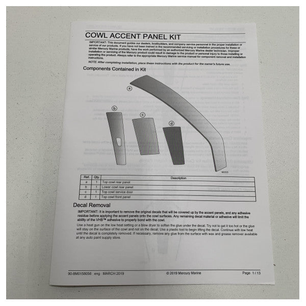 Mercury 450R:n jäähdytyssuojuksen paneelisarja grafiitinharmaa - 8M0148190
