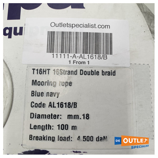 Roll Allpa dvostruko pletenica Landvast 18 mm - 100 m plava mornarica