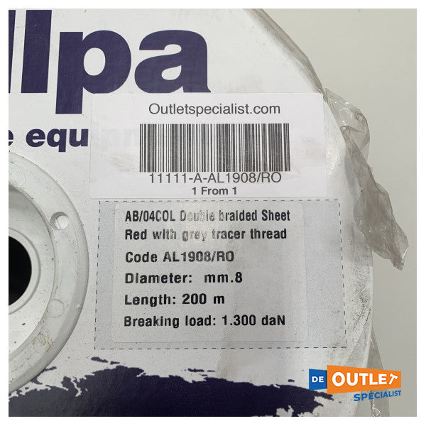 Allpa Allcord 8 mm çift örgülü halat rulosu kırmızı 200 m - AL1908/RO
