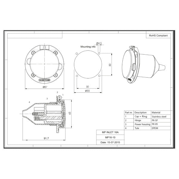 Ratio Electric MP16-B 16 ampere landstrømstilslutning sort