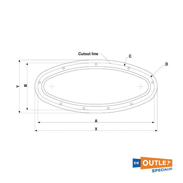 Φινιστρίνι Rutgerson από ανοξείδωτο χάλυβα 485 x 225 mm άνοιγμα - A3330-220M