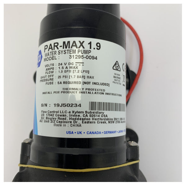 Jabsco 31295-0094 Par-Max 1.9 Drinking Water Pump 24V - 25psi 