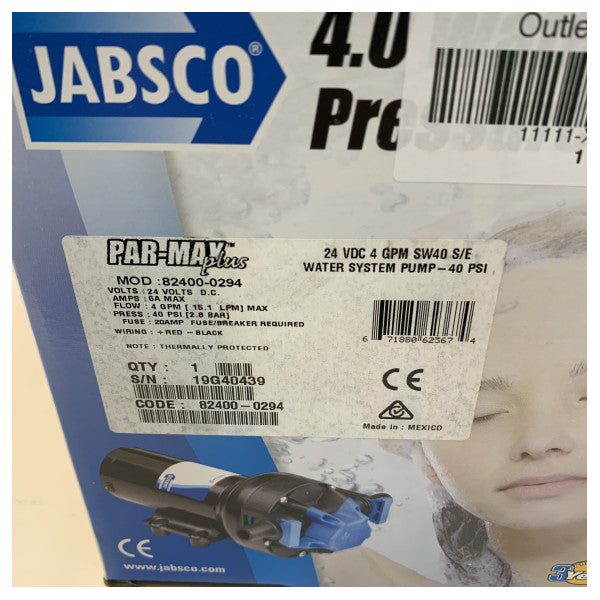 Jabsco Par-Max 4.0 PLUS Fresh Water Pump 24V - 40 PSI - 15.1L/m 