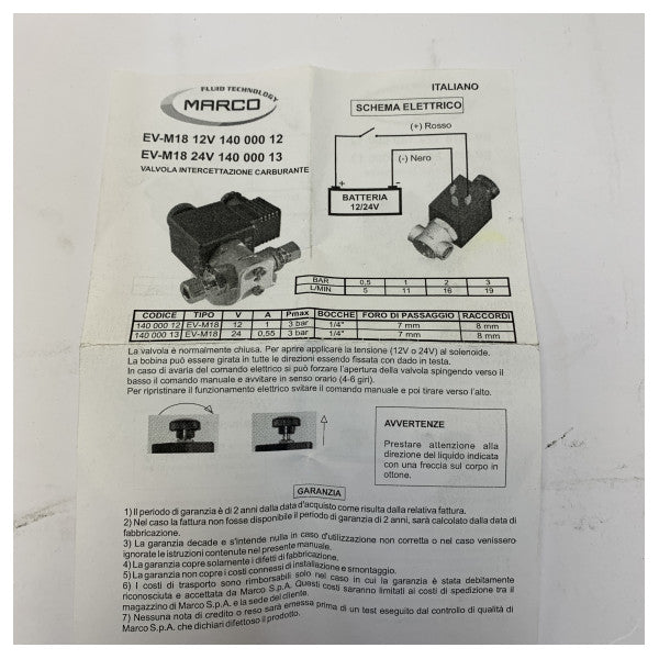 Marco 12V komplet elektromagnetskog ventila za brodsku primjenu 1/4inch 8mm R.I.NA. certificiran - 11111-X51-140 