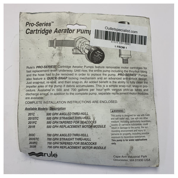 Rule 700 GPH 12V Marinluftarpump - Dränkbar länspump 203C 
