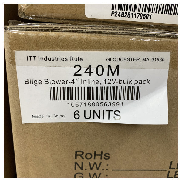 Rule 240M Ventilador marino en línea de 4 pulgadas y 12 V para ventilación 