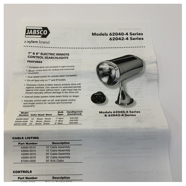 ジャブスコ 62040-4006 マリンスポットライト - 7インチ クローム 固定マウント サーチライト - 24V 