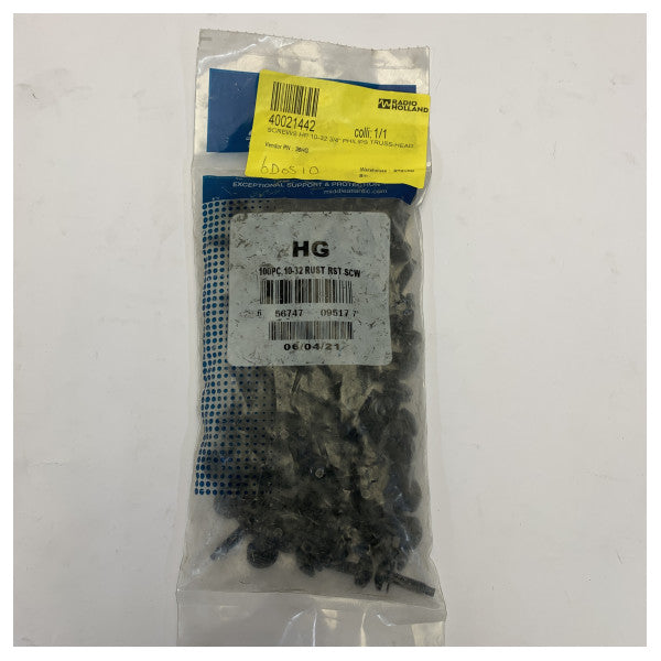 Βίδες Rack Phillips Truss Head & ροδέλα HP 10-32 x 3/4 ίντσας - Μαύρη επίστρωση 100 τεμ. 