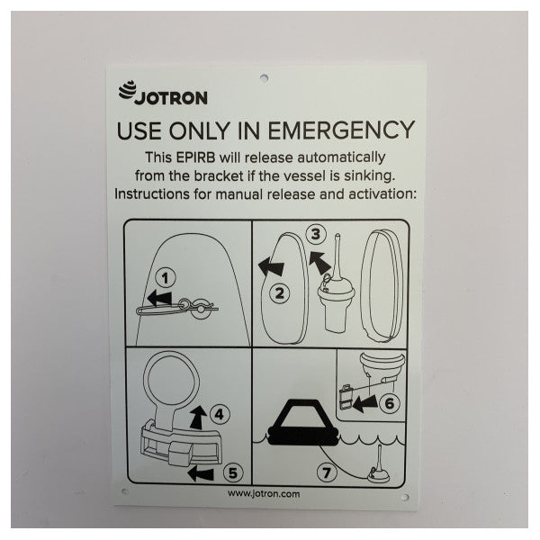Etiqueta de instrucciones del Jotron Tron 60S EPIRB - Pieza 87049 - Accesorio de seguridad marítima 