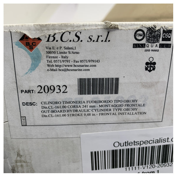BCS Υδραυλικός Κύλινδρος Διεύθυνσης OB130Y για Εξωλέμβιες Μηχανές - 20932 