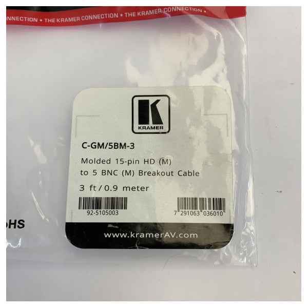 Kramer C-GM-5BM-3 Cabo de vídeo VGA para 5 BNC RGBHV - 0,9 m (3 pés) 
