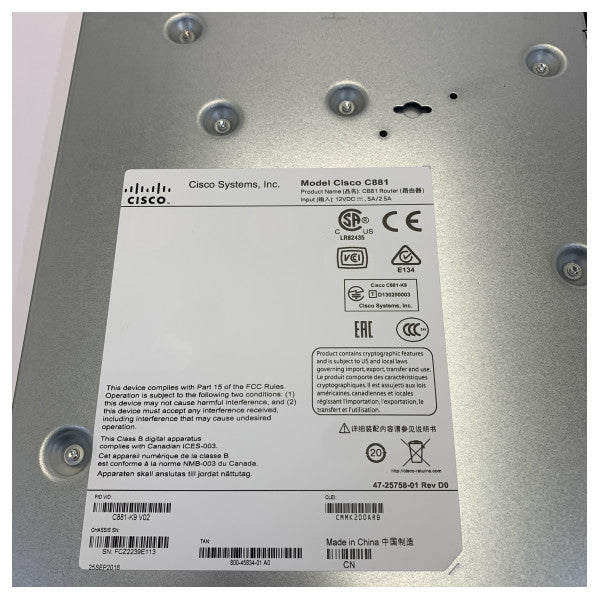 CISCO C881-K9 - Cisco 880 Series Integrated Services Routers