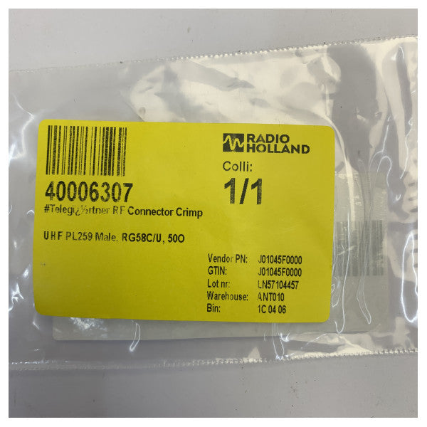 Telegärtner UHF PL259 Erkek RF Konnektör RG58 RG58C/U Koaksiyel Kablo 50 Ohm için Crimp 