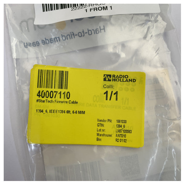 StarTech 6 ft FireWire-kabel IEEE 1394 6-pol till 6-pol hane/hane - 1,8 m 