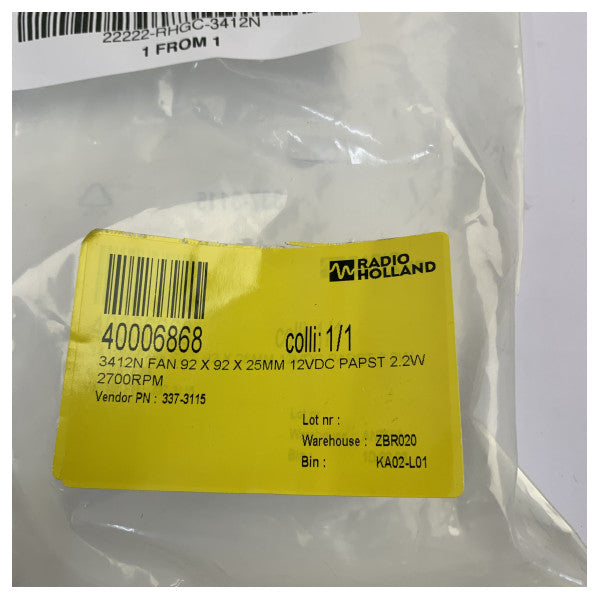 ebm-papst 3412N Ventola di raffreddamento compatta Ventola assiale 12V DC 