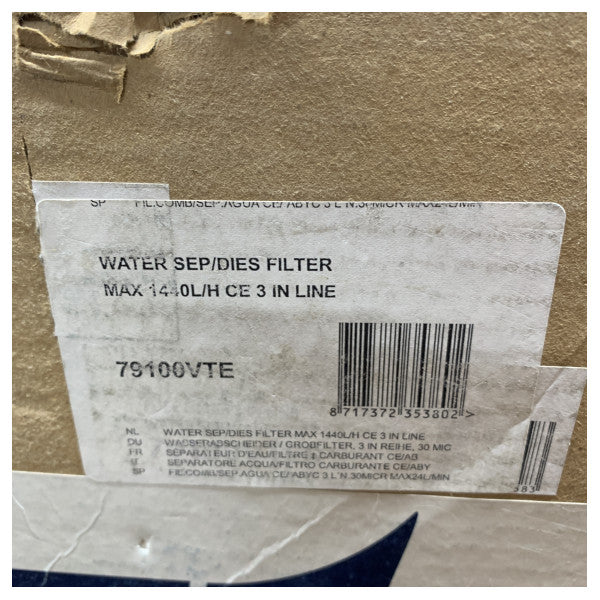 VETUS water separator/fuel filter 3 in line 30-micron, max 24lt/min 