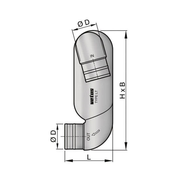 Vetus LT9090 Gooseneck type LT Inlet/Outlet 90mm